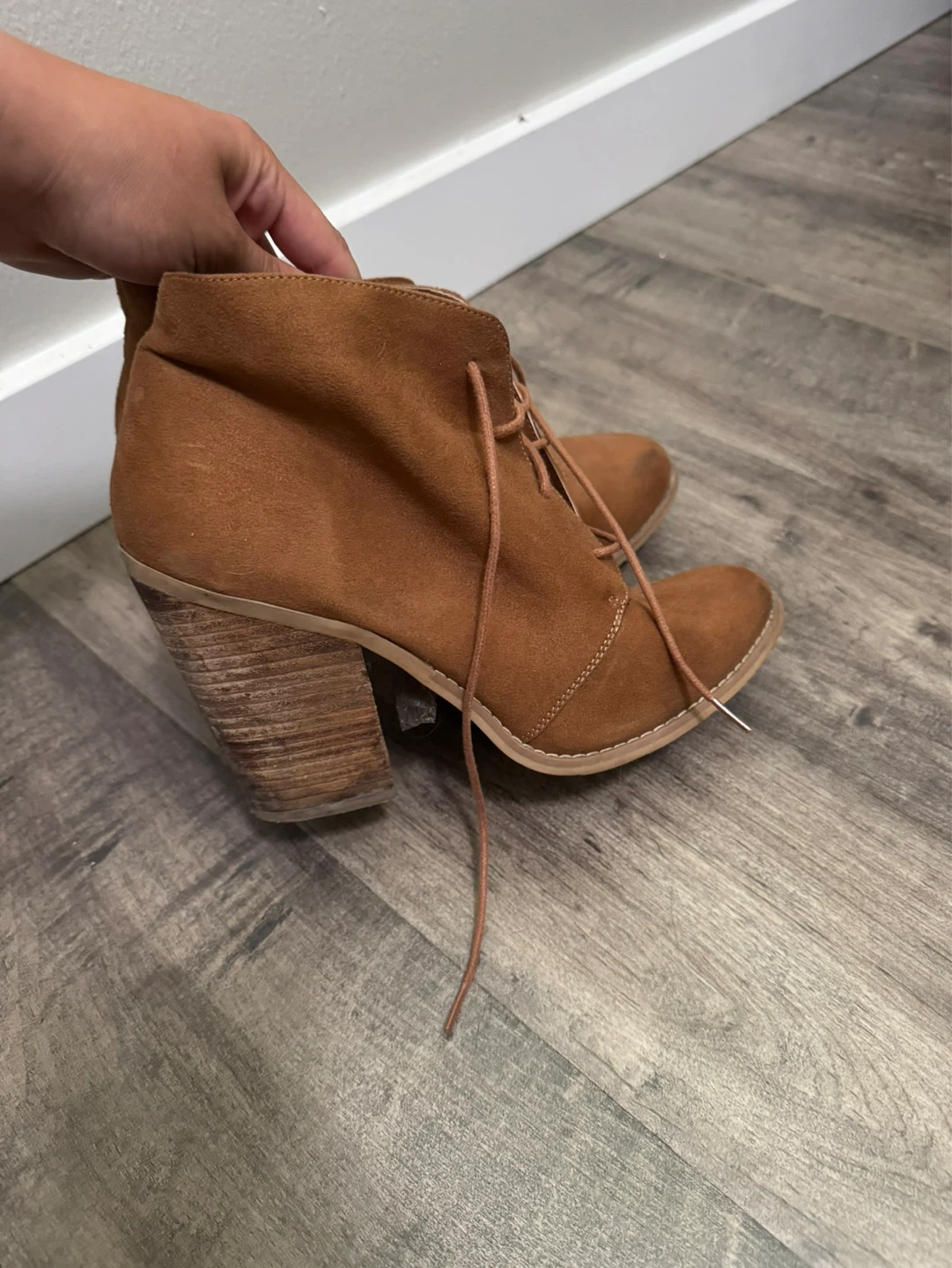 Brown Suede Lace-Up Heeled Booties - photo 2