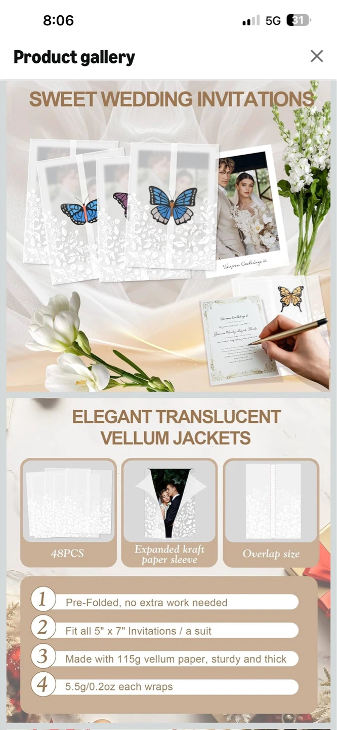 48 Pack Translucent Vellum Jackets for 5x7 Invitations - photo 4