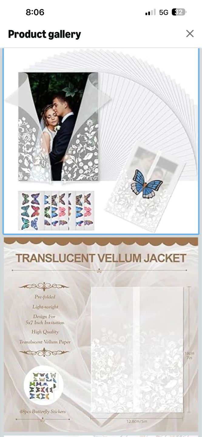 48 Pack Translucent Vellum Jackets for 5x7 Invitations - photo 2