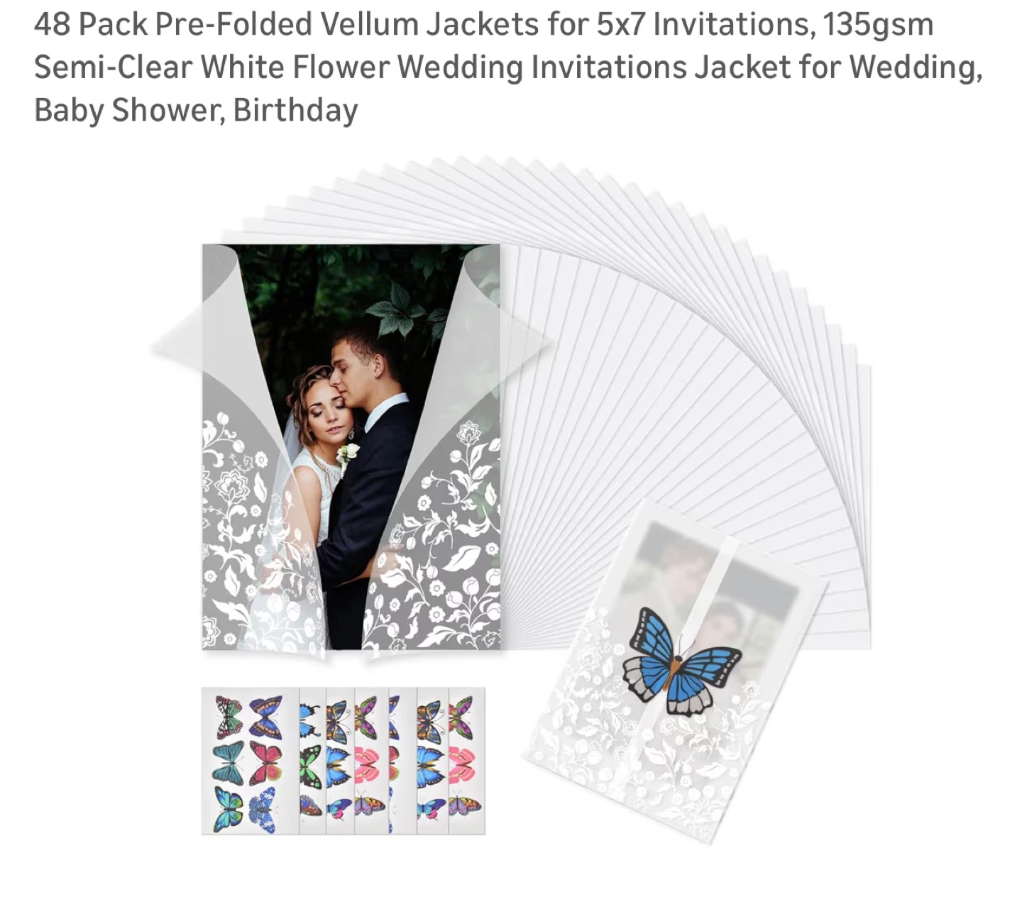 48 Pack Translucent Vellum Jackets for 5x7 Invitations