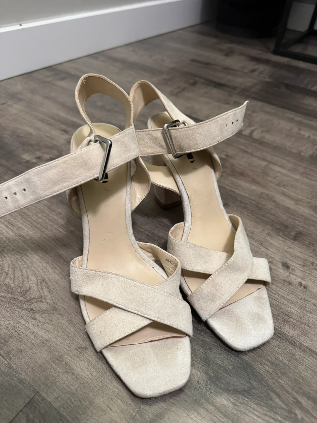 Beige Suede Block Heel Sandals Size 41