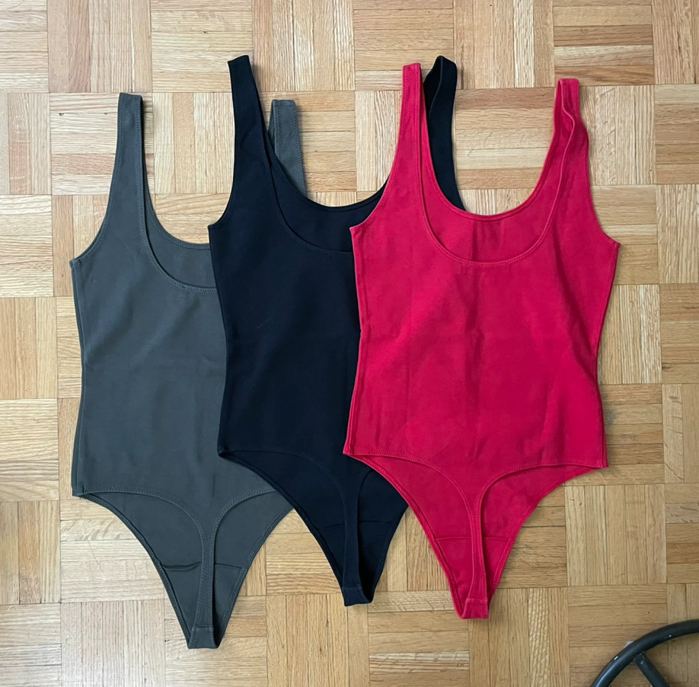3 Bodysuits - Black, Grey, Red