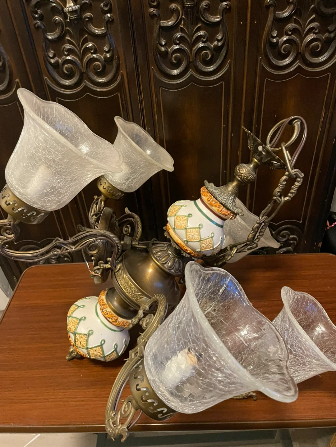 Vintage Chandelier with Frosted Glass Shades