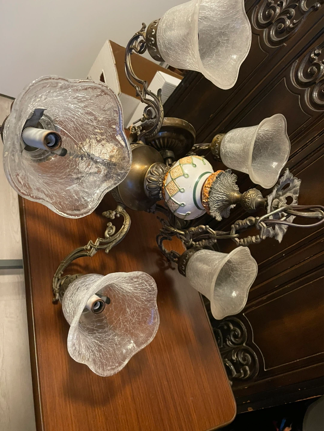 Vintage Chandelier with Frosted Glass Shades - photo 2