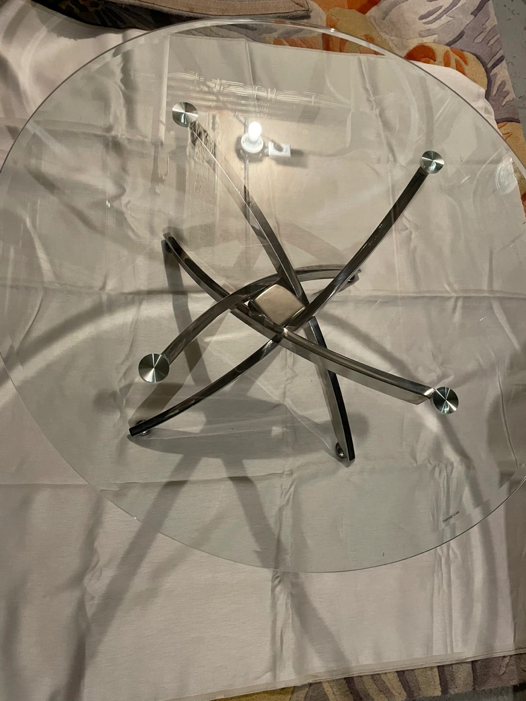 Round Glass Top Side Table with Chrome Base - photo 3