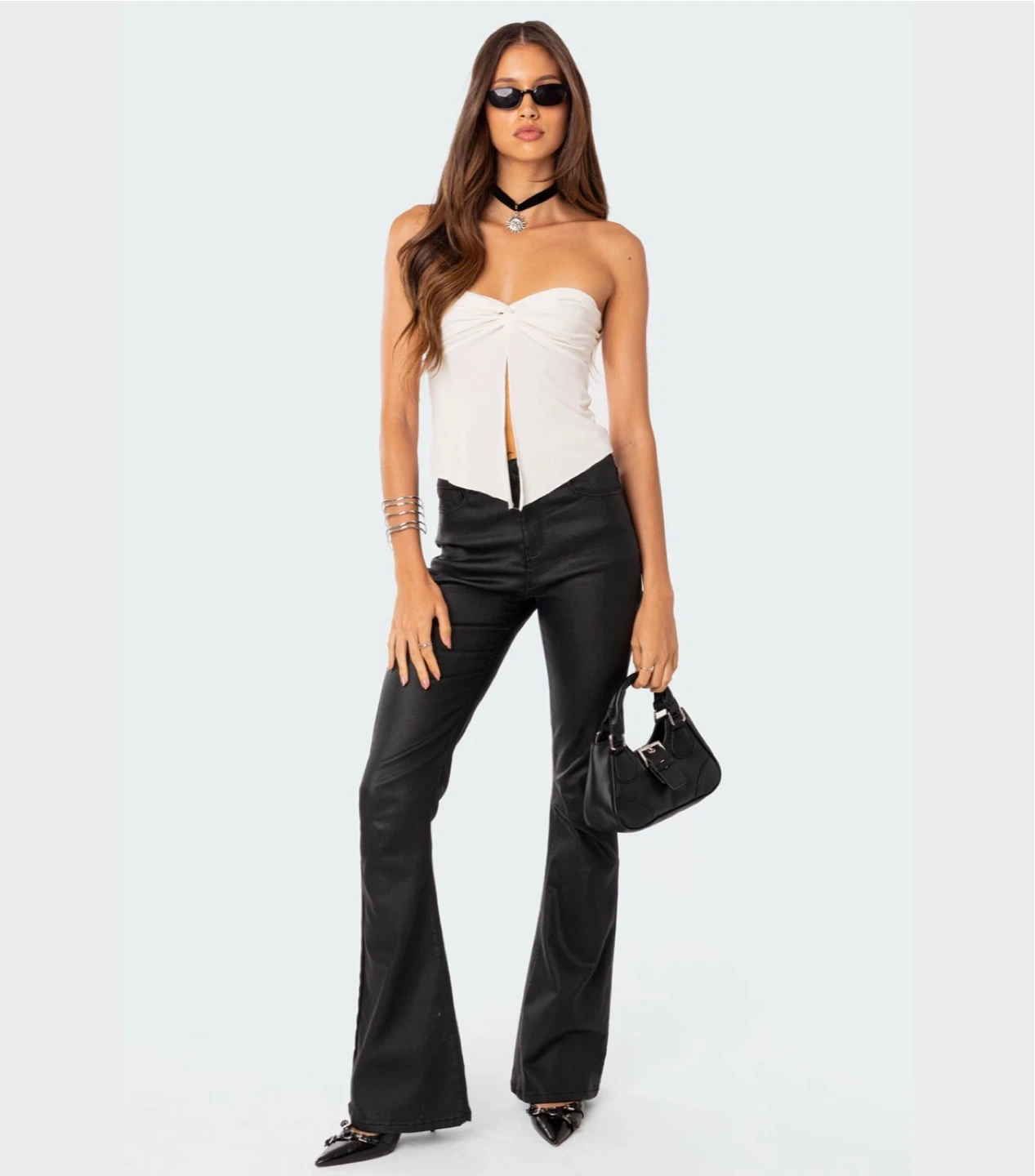 White Strapless Twist Front Top