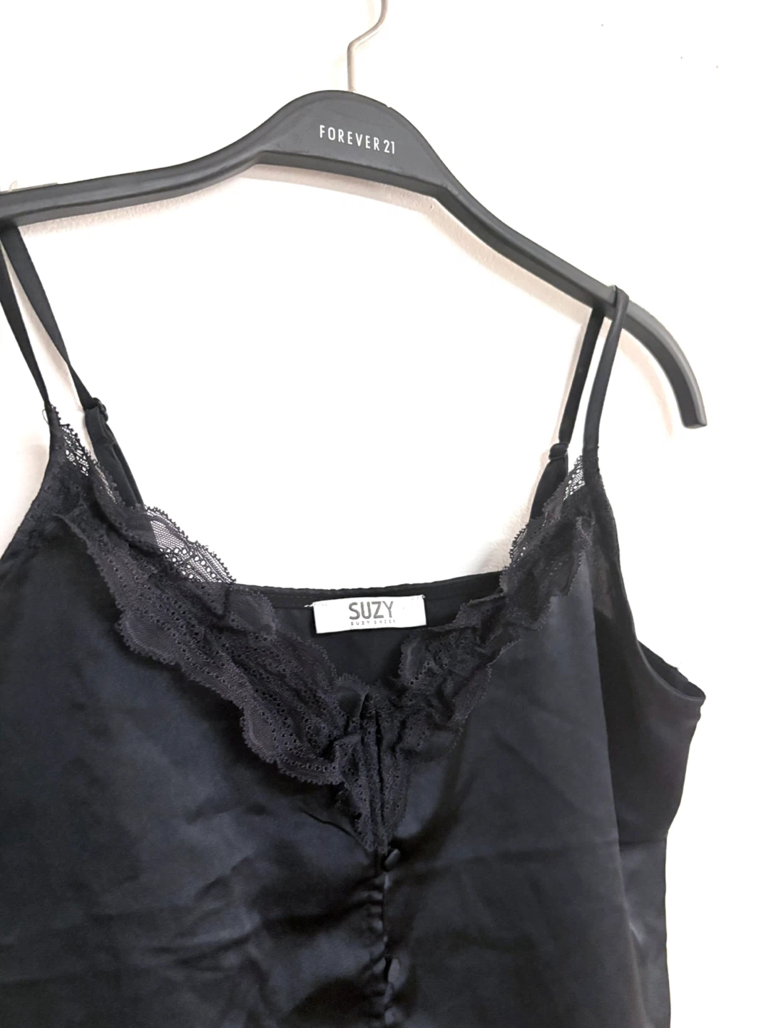 Black Satin Camisole with Lace Trim - XS - photo 3