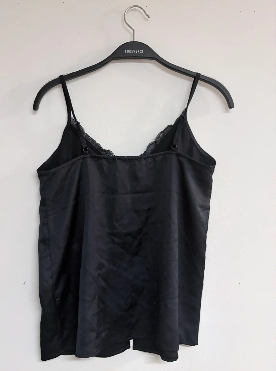 Black Satin Camisole with Lace Trim - XS - photo 2