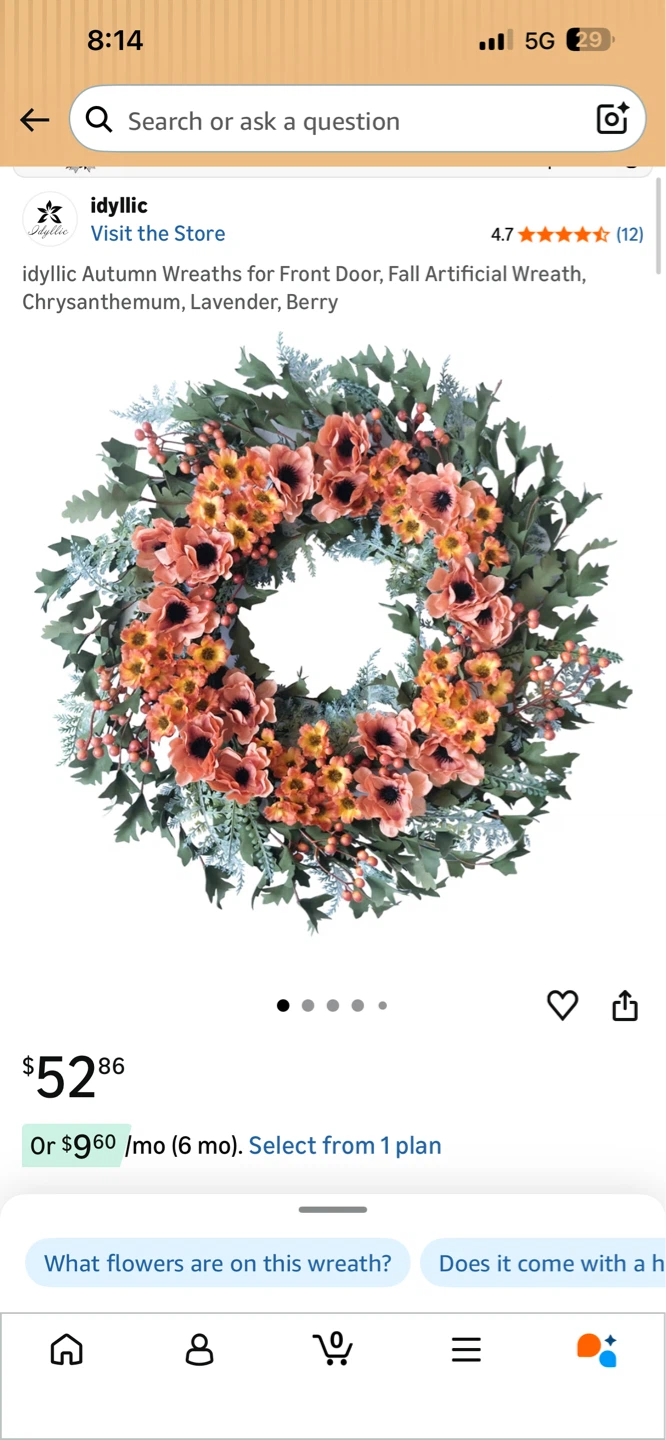 BNIB Idyllic Autumn Wreath - 20 Inch Artificial Floral