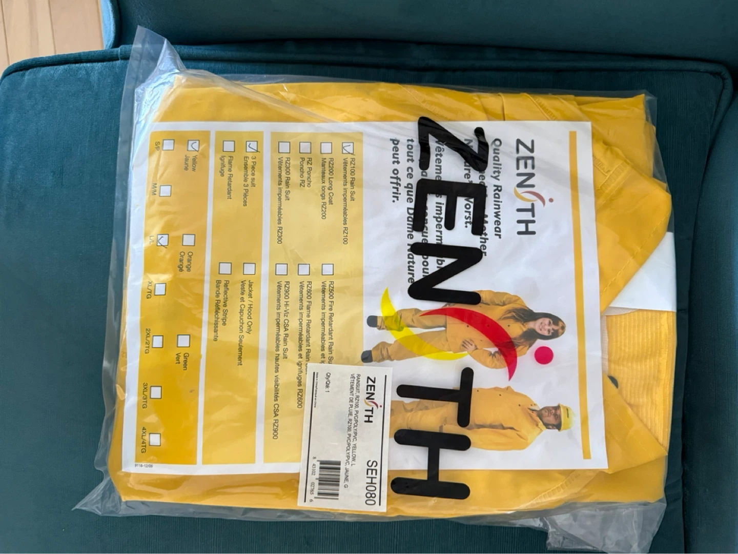 ZENITH SEH080 RZ200 Yellow Rain Suit