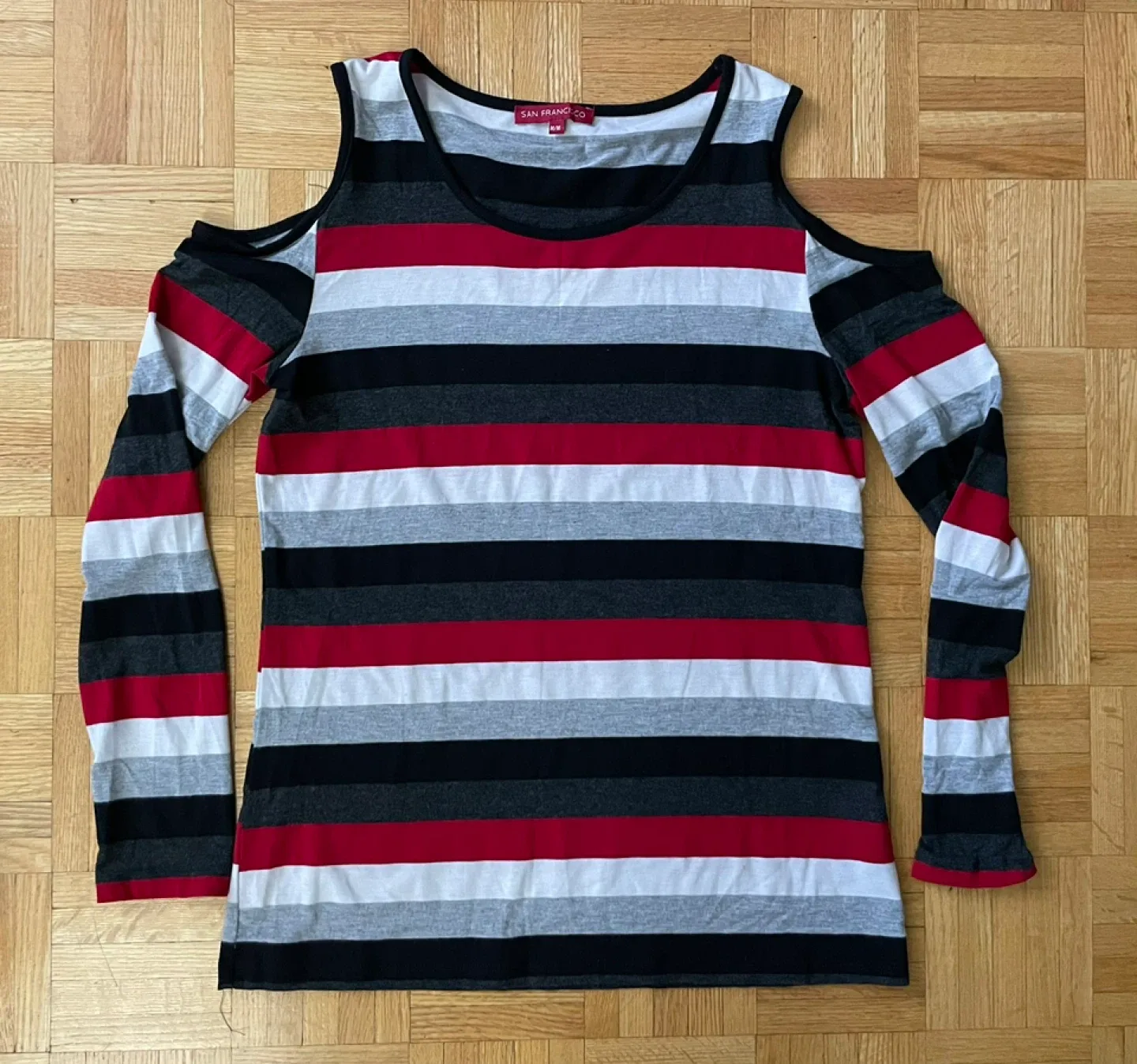 San Francisco Co. Striped Cold Shoulder Long Sleeve Top M/M