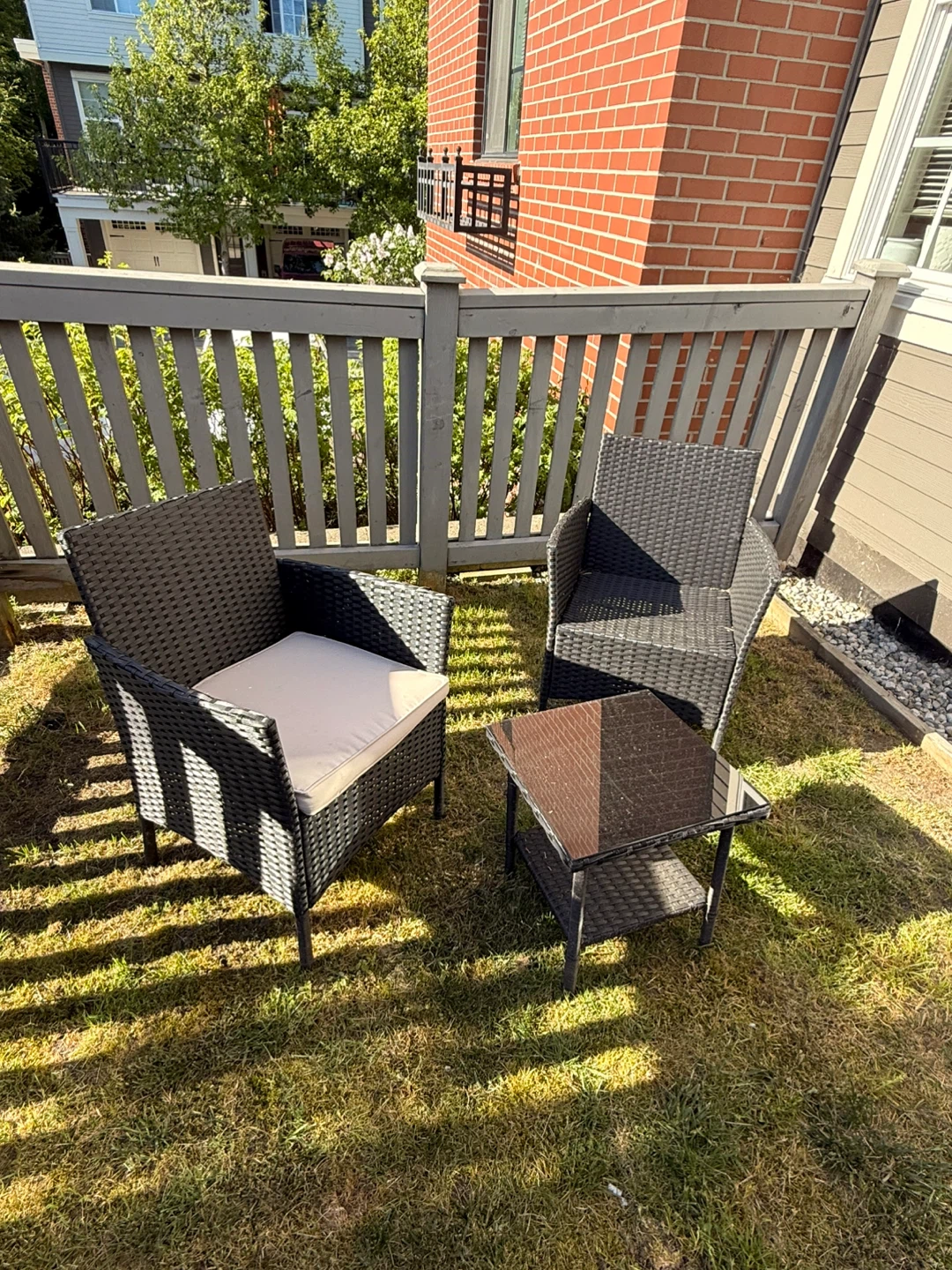 Wicker patio set with table and chairs