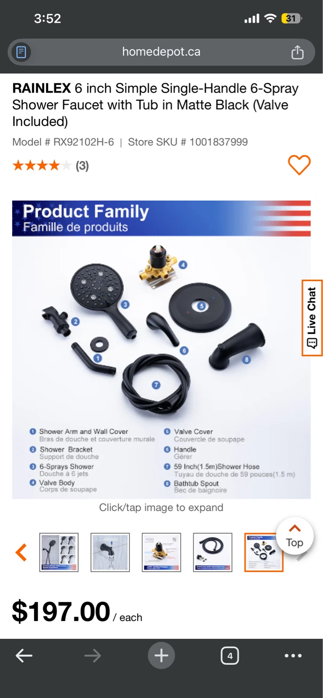 Rainlex 6 inch Single-Handle Shower Faucet Set - Matte Black