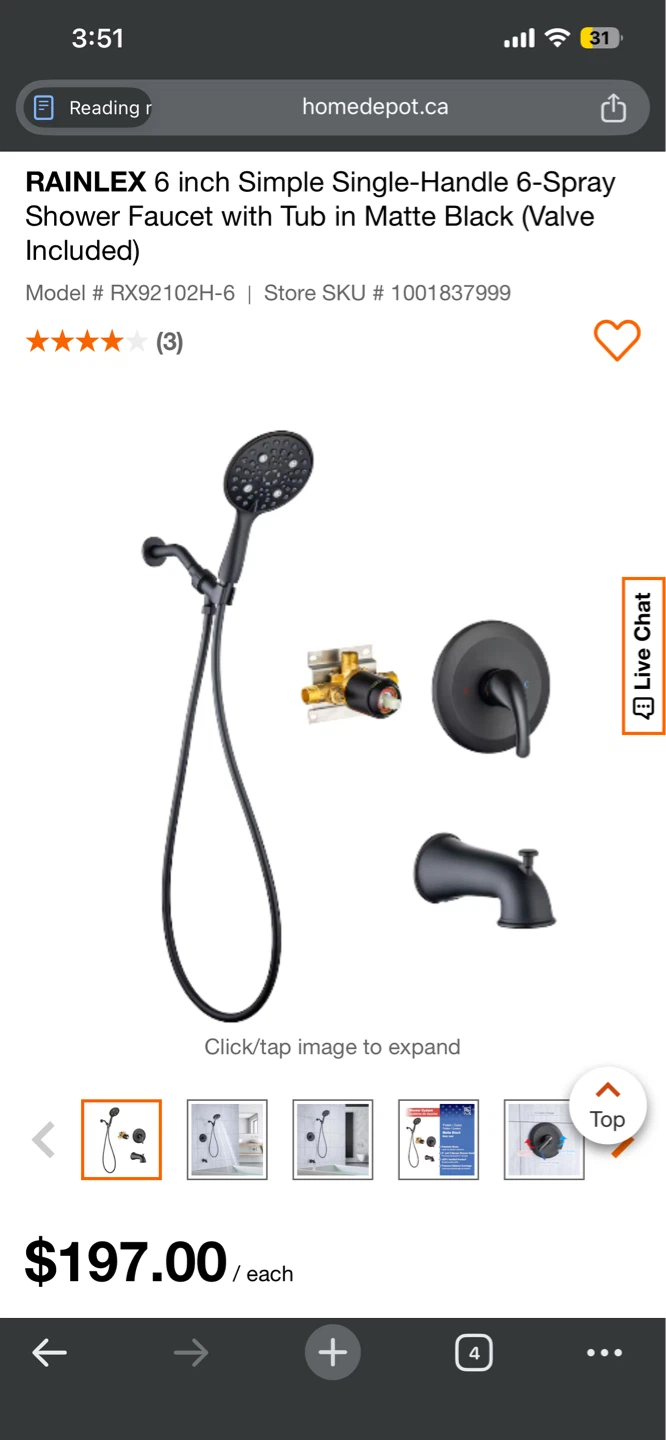 Rainlex 6 inch Single-Handle Shower Faucet Set - Matte Black - photo 2