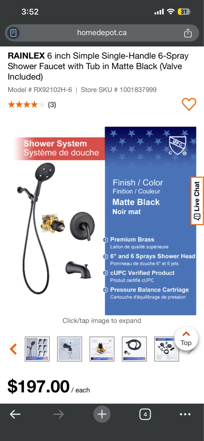 Rainlex 6 inch Single-Handle Shower Faucet Set - Matte Black - photo 3