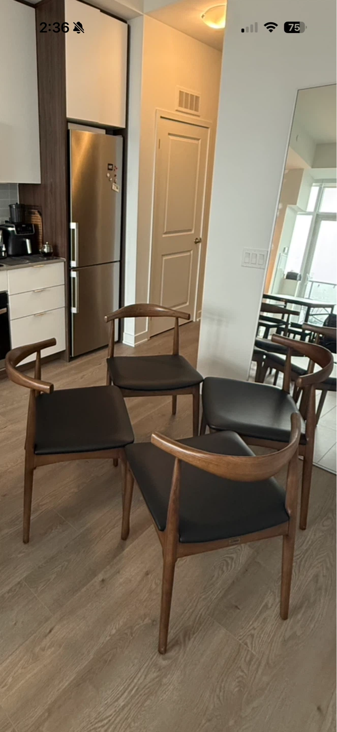 Set of 4 Wooden Dining Chairs with Black Upholstery