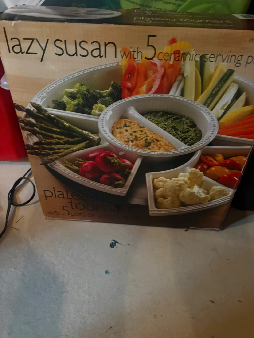 Lazy Susan with 5 Ceramic Serving Platters