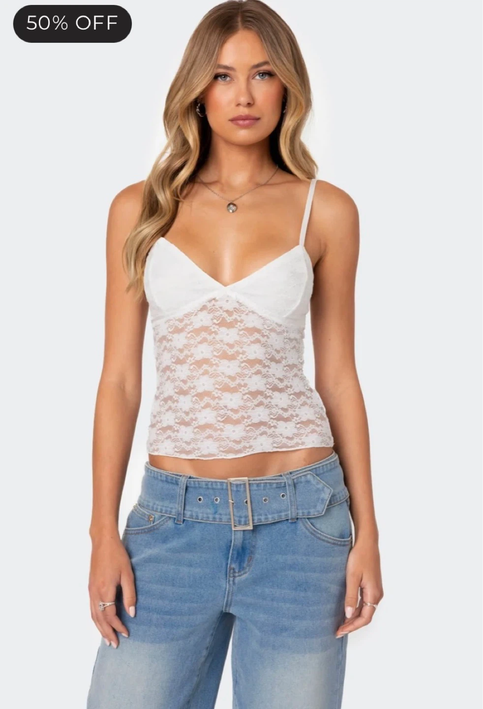 White Lace Camisole Top from edikted with tags - photo 2