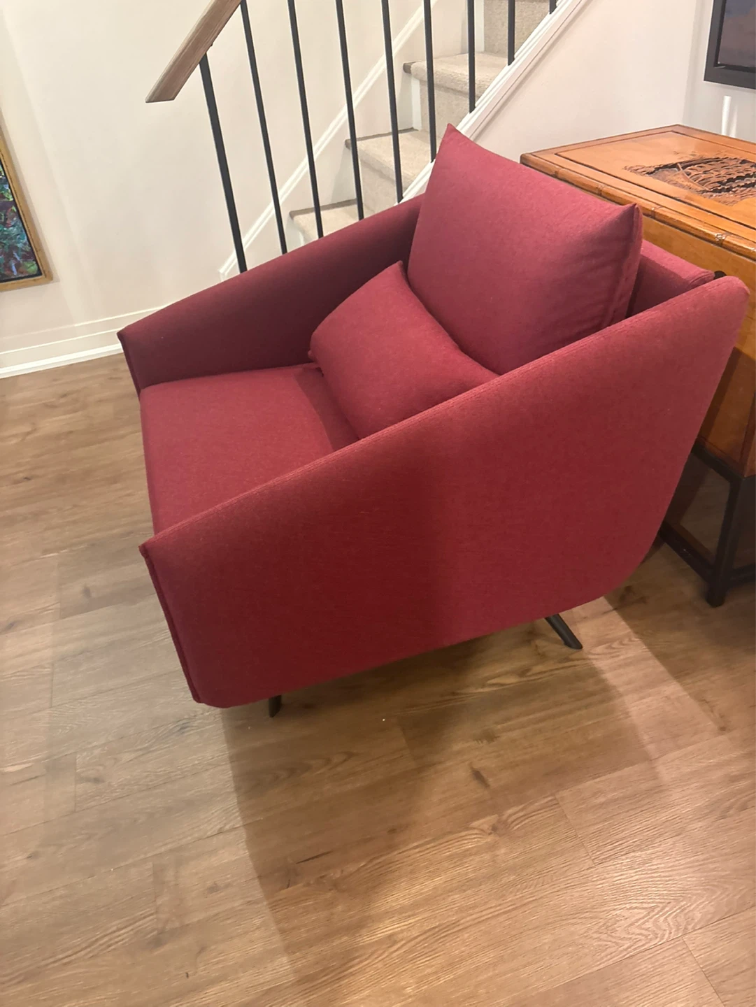 Contemporary Deep-Seat Lounge Chairs (2) – Rich Wine Upholstery