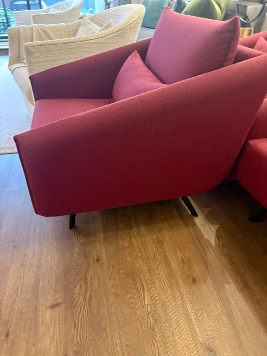 Contemporary Deep-Seat Lounge Chairs (2) – Rich Wine Upholstery - photo 5