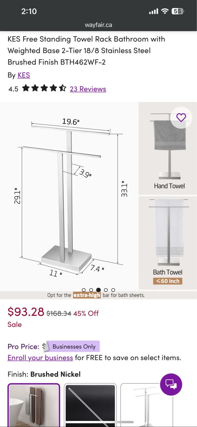 KES 2-Tier Freestanding Towel Rack - Brushed Nickel