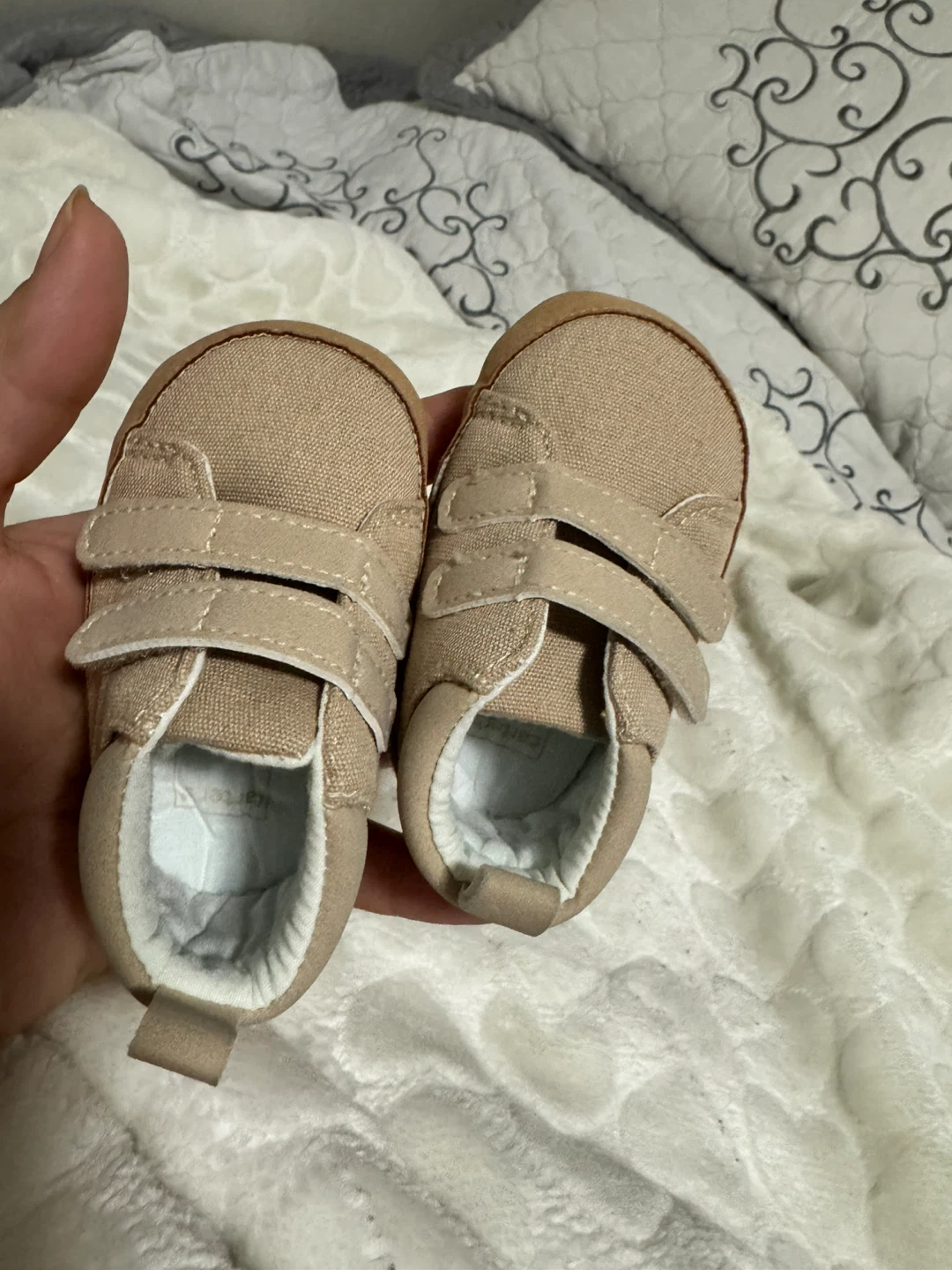 Baby Shoes - Tan Canvas Crib Shoes with Velcro Straps - photo 3