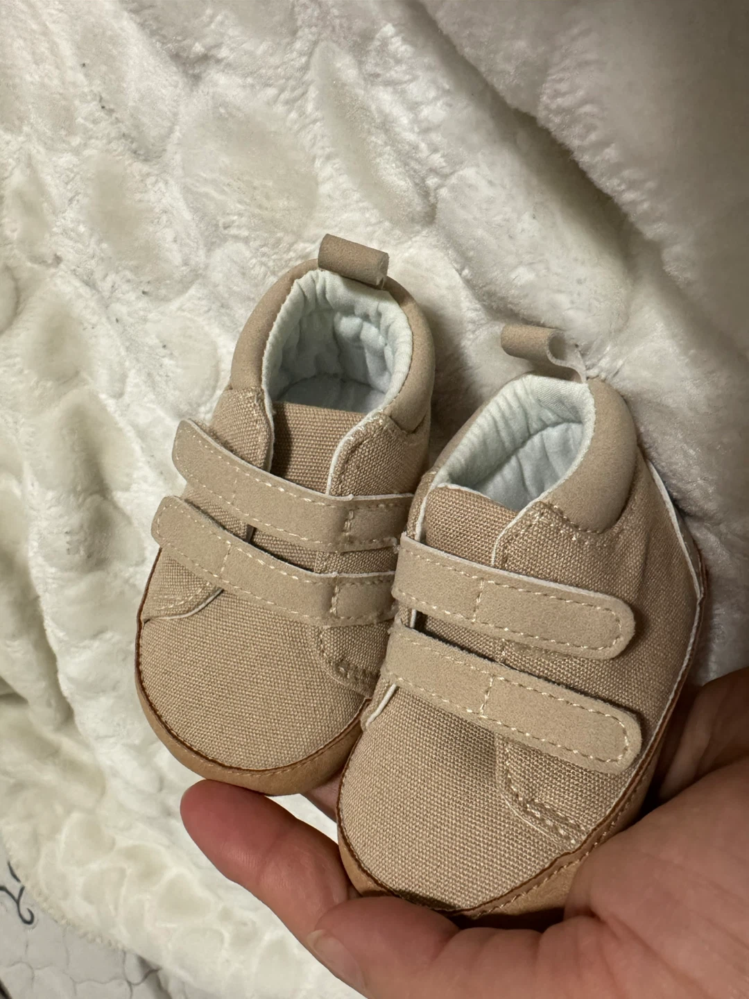 Baby Shoes - Tan Canvas Crib Shoes with Velcro Straps