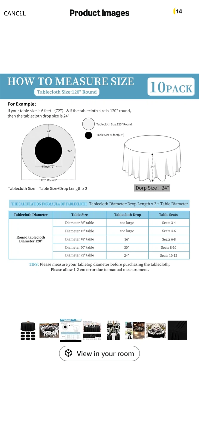 FXKS 10 Pack 120 Inch Round Black Polyester Tablecloths - photo 2