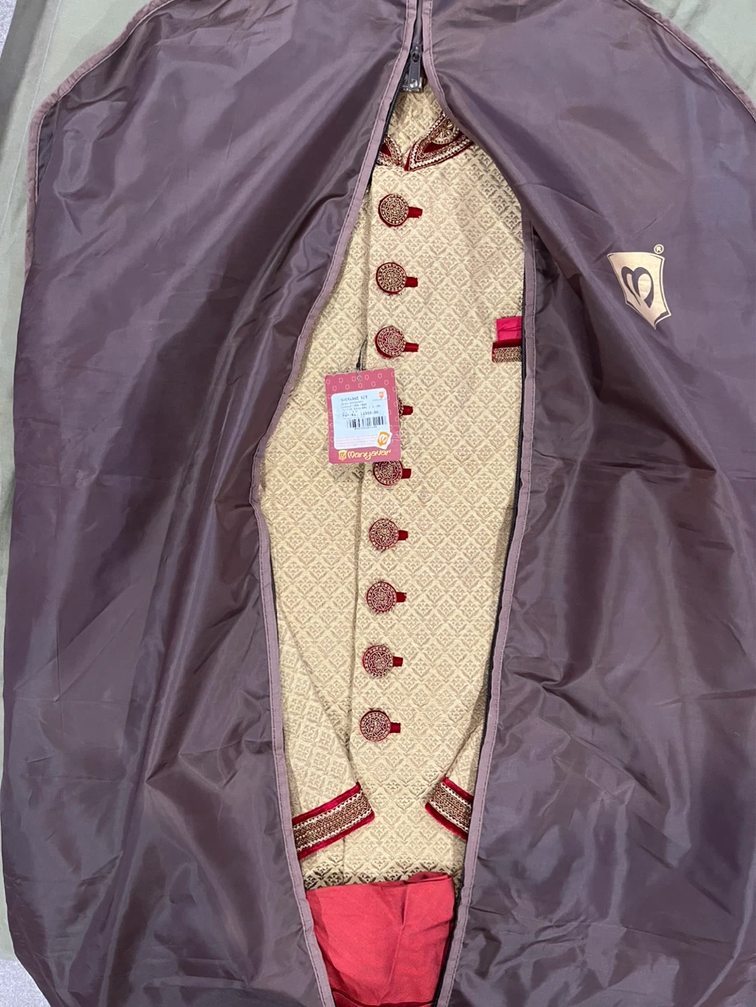 Manyavar Sherwani Set - XXL/44 - Beige/Red - photo 2