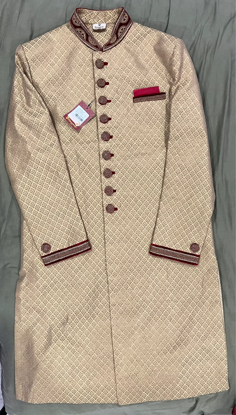 Manyavar Sherwani Set - XXL/44 - Beige/Red - photo 5