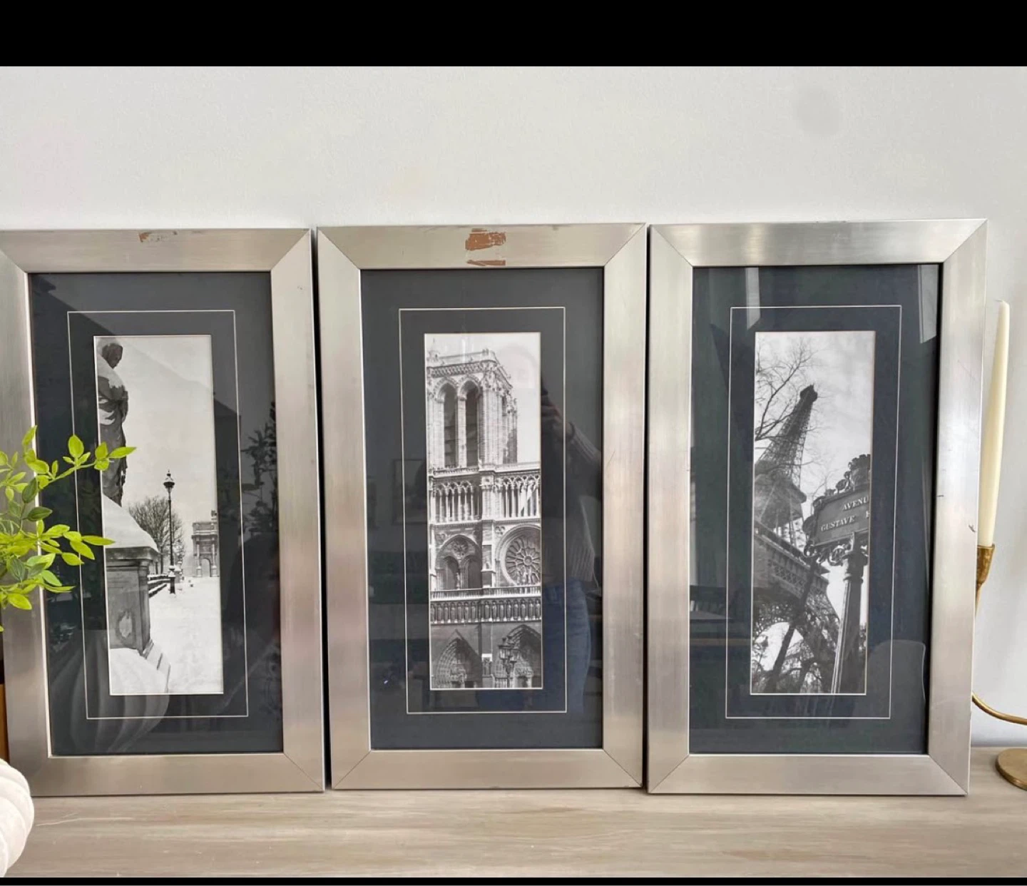 Set of 3 Silver Tone Picture Frames with Paris Scenes
