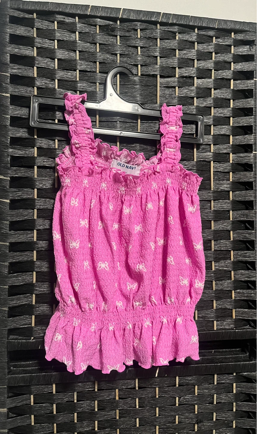 Old Navy Pink Butterfly Smocked Cropped Tank Top