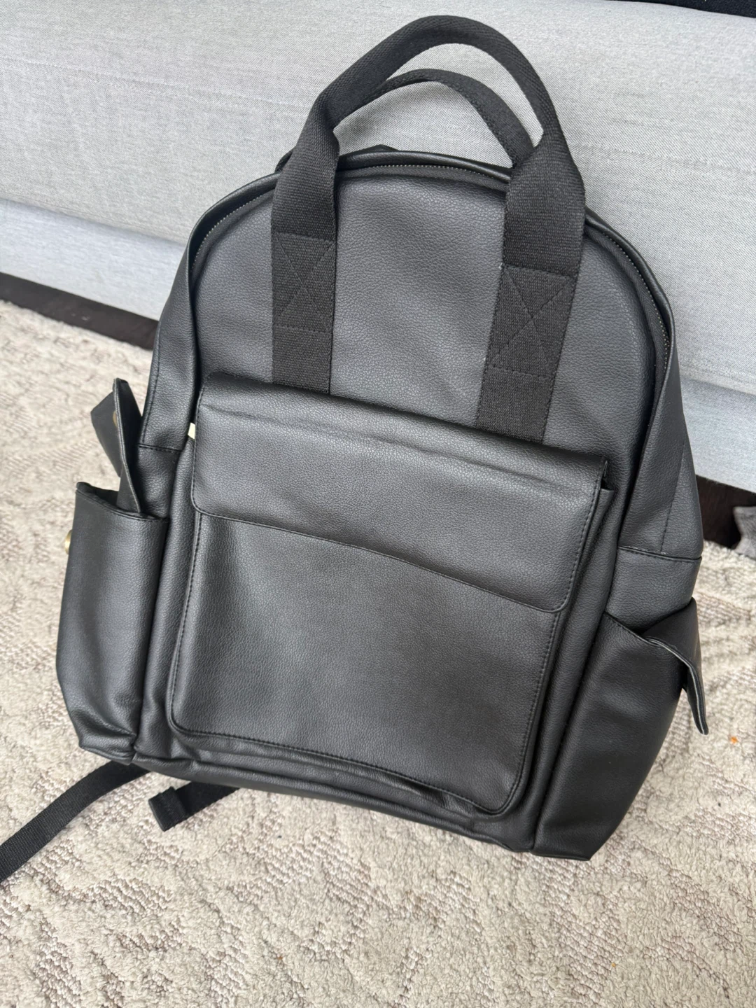 Black Faux Leather Backpack