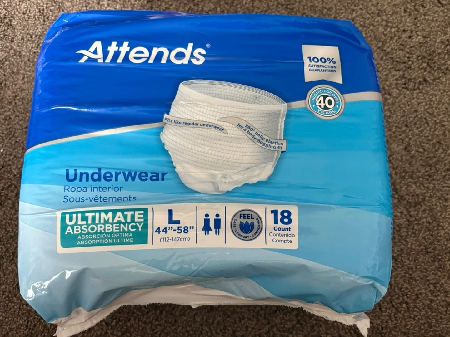 Attends Underwear, Size L, 18 Count