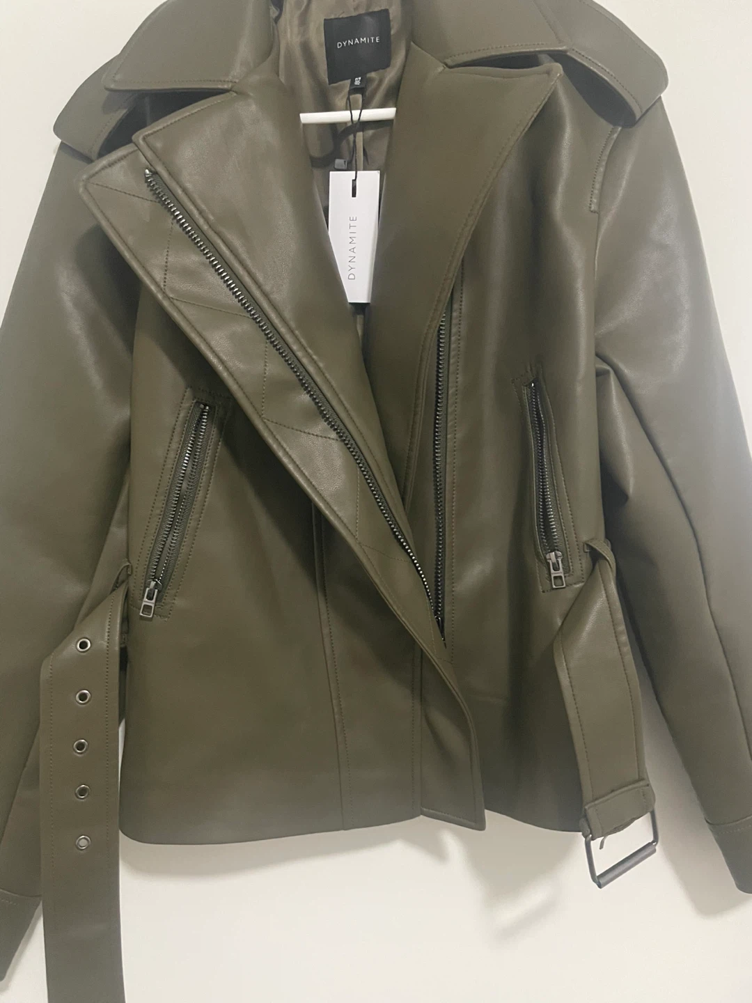 Dynamite Faux Leather Belted Moto Jacket - Tropical Moss - P/S