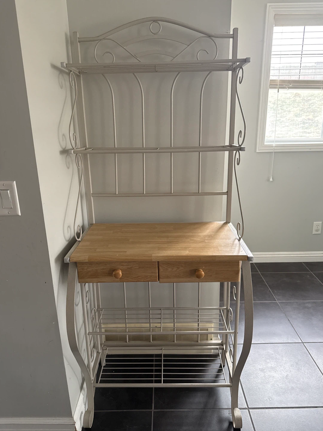 Baker's Rack with Wood Top and Drawers