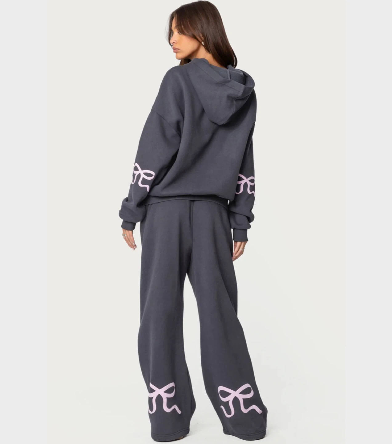 Charcoal Grey Sweatpants with Pink Bow Detail - photo 2