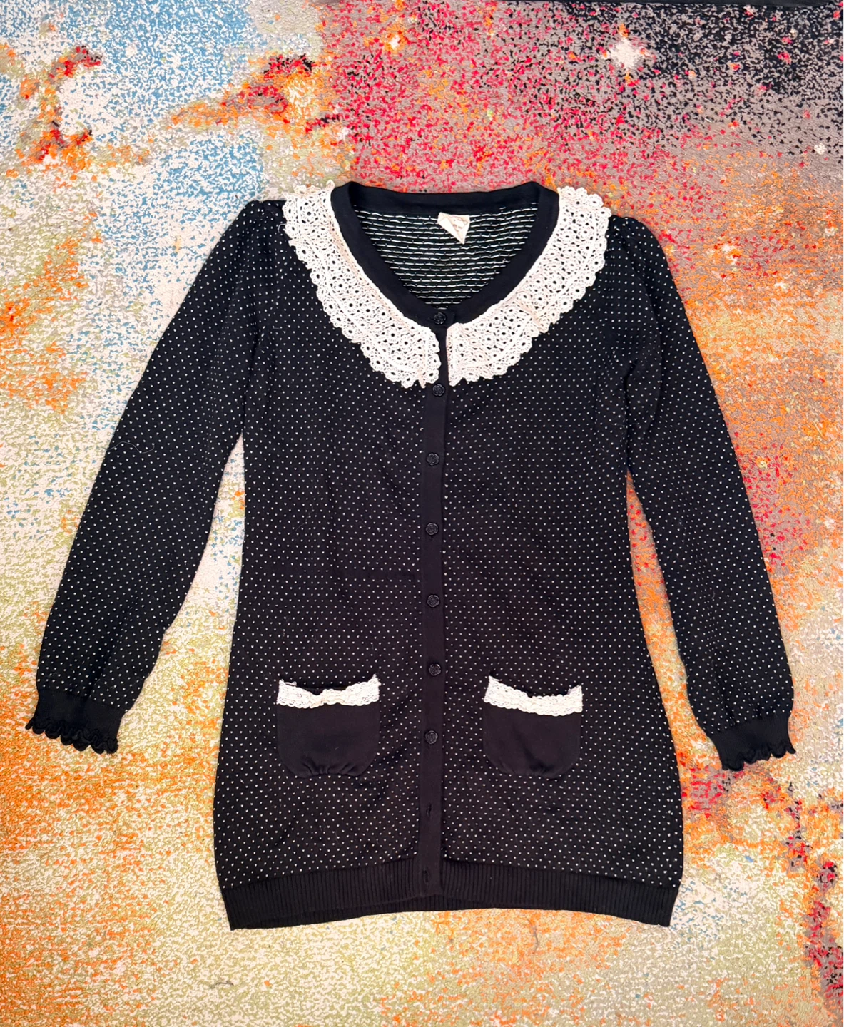 Black polka dot cardigan. Size M - photo 2