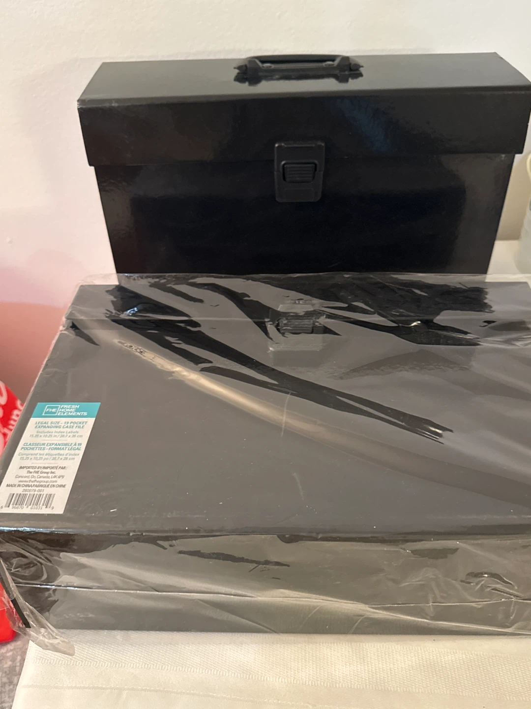 Black Expanding File Box with Handle - set of 2