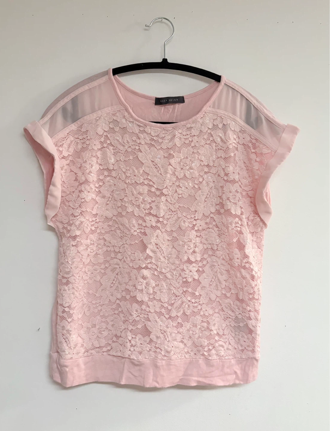 Pink Lace Top with Button Back