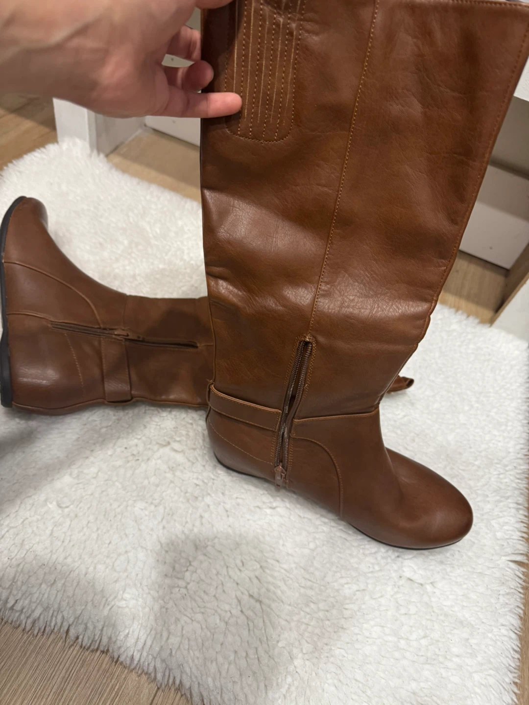 Brown Faux Leather Tall Boots