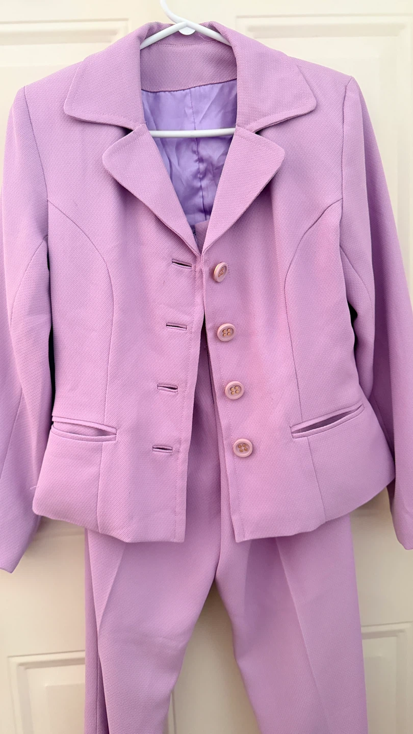 Lilac Textured Pant Suit Size M - photo 2