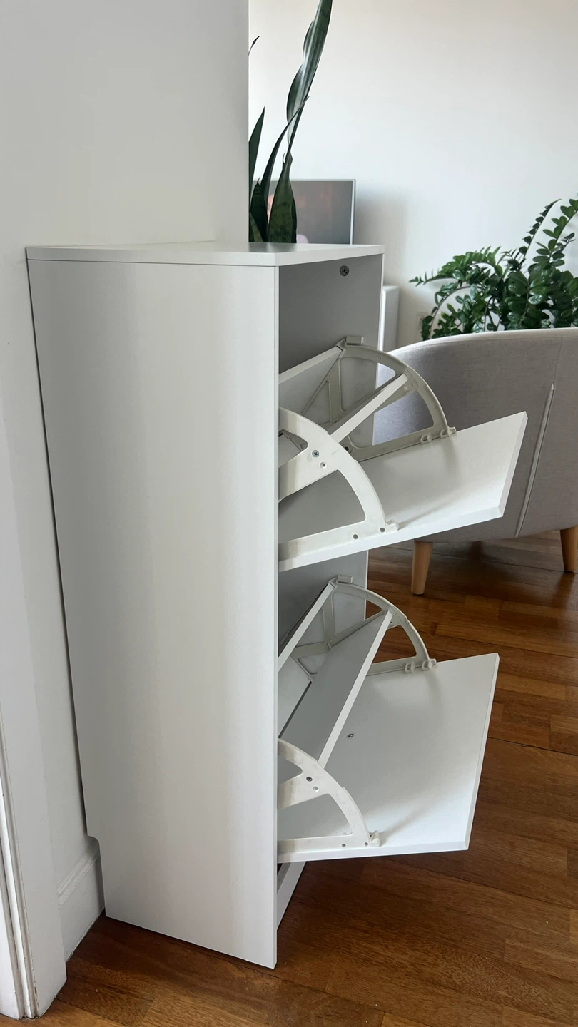 White 8 Pair Shoe Storage Cabinet With 2 Flip Drawers - photo 3