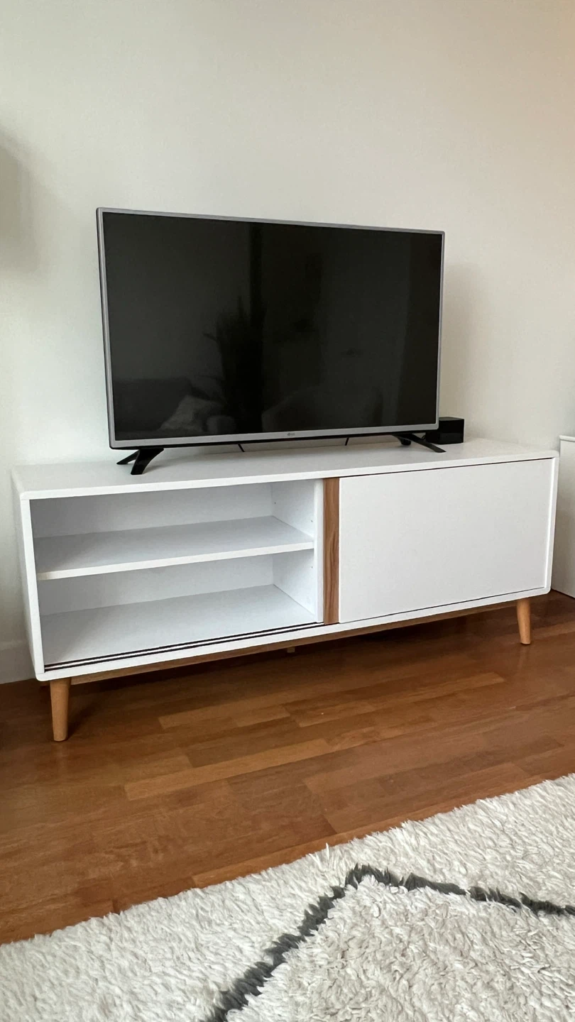 White and Wood TV Stand with Sliding Doors - photo 3