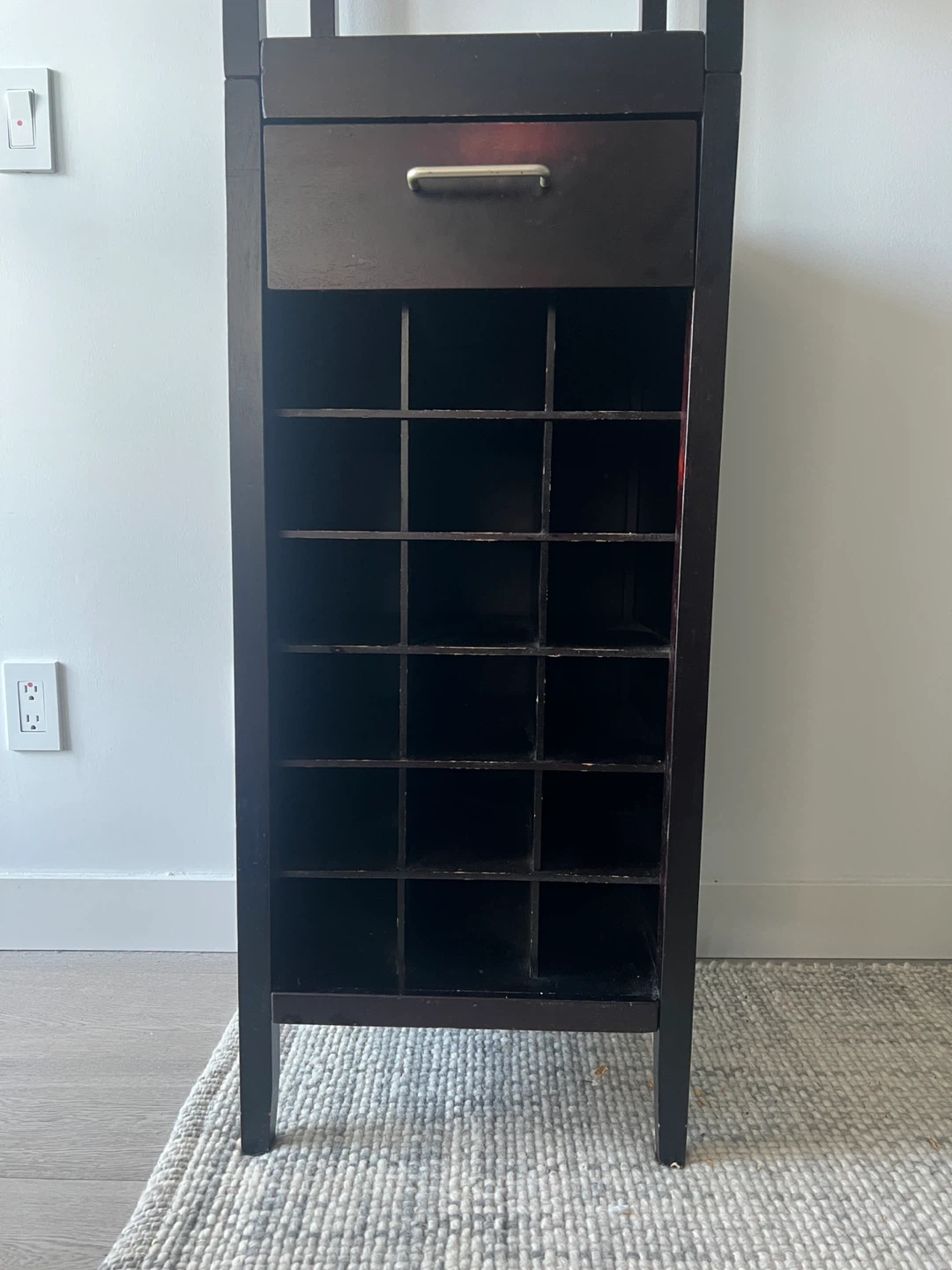 Dark Wood Wine Rack with Drawer and Glass Holder - photo 2