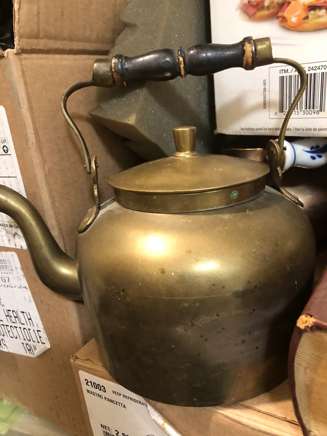 Vintage Brass Kettle with Wooden Handle