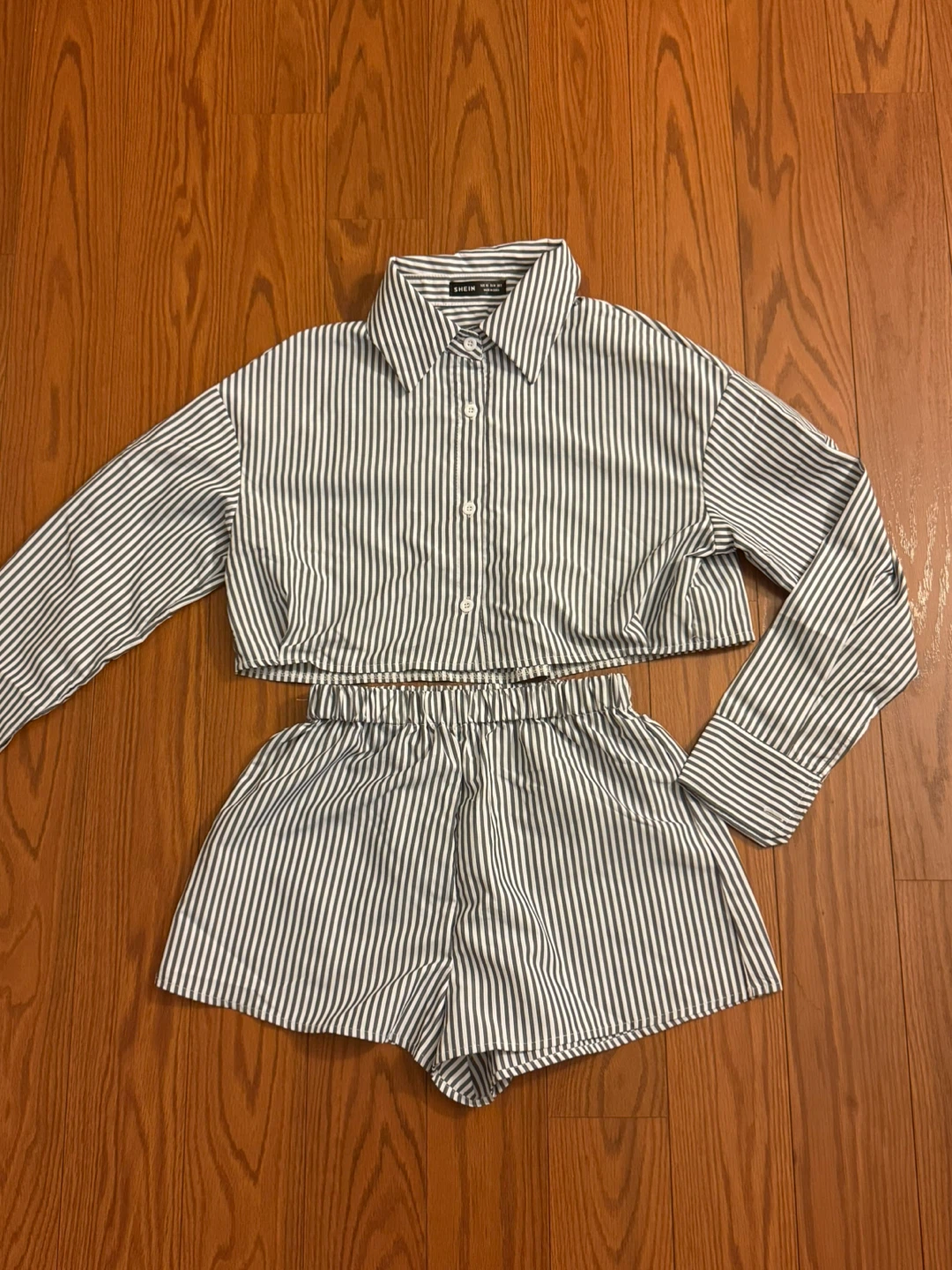 Striped Cropped Shirt & Shorts Set