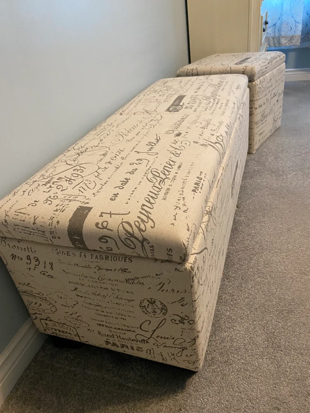 Storage Ottoman Bench set with French Script Design