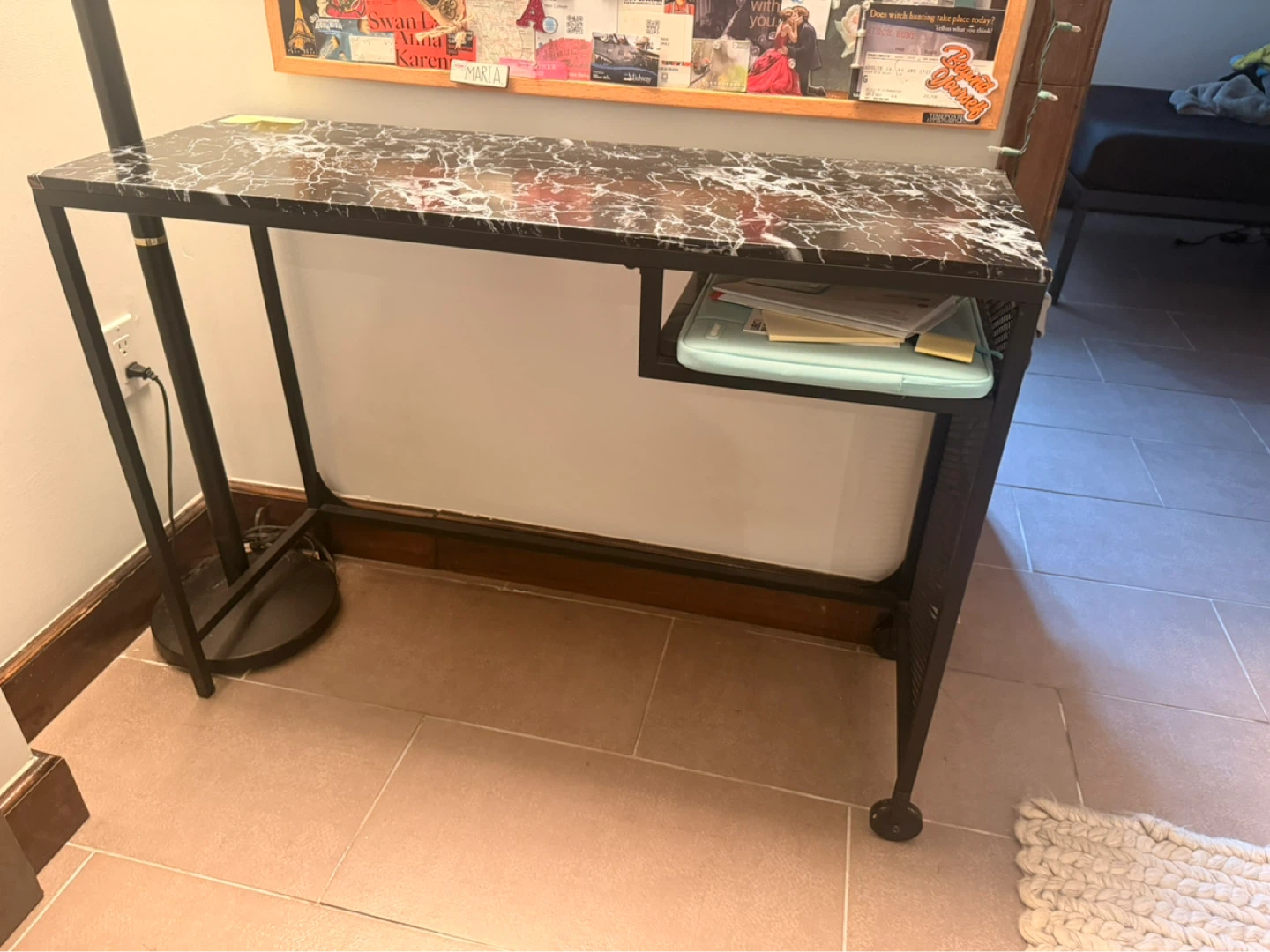 Black Marble Top Desk with Shelf