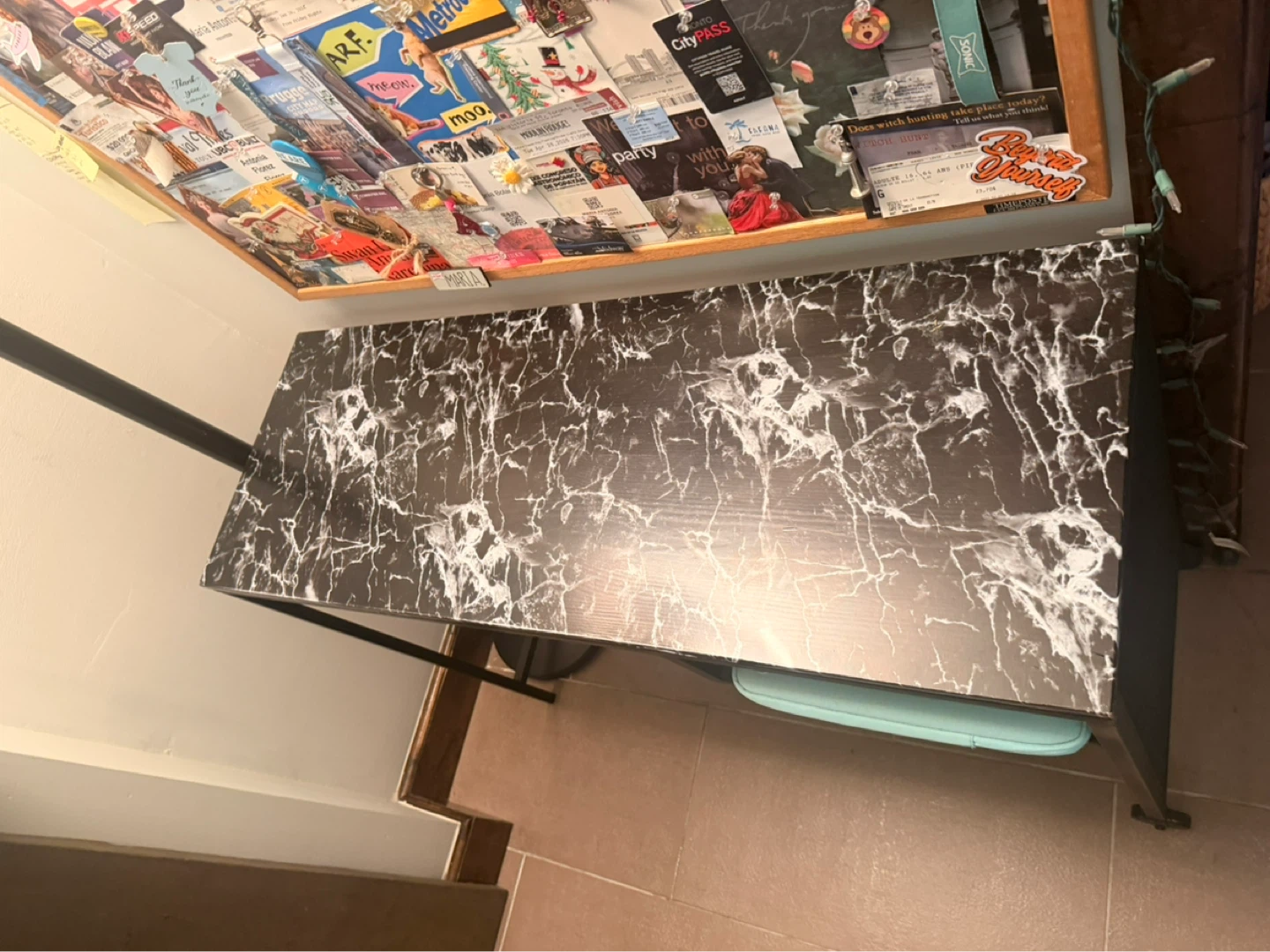 Black Marble Top Desk with Shelf - photo 2